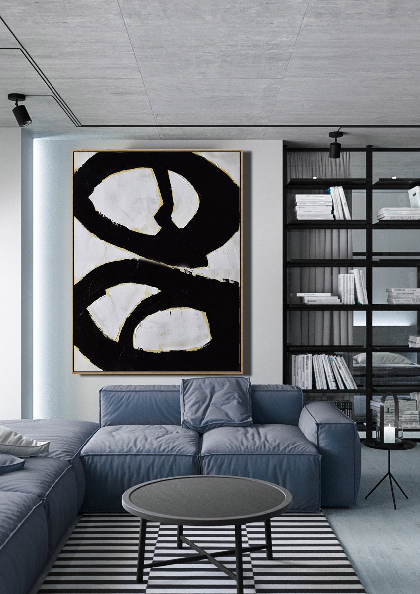 Abstract Painting Extra Large Canvas Art,Minimalist Painting On Canvas, Palette Knife Vertical Minimal Art - Living Room Wall Art